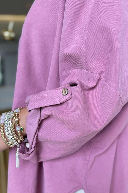 Made in Italy Cooper Needlecord Scoop Dip Back Top Indian Pink